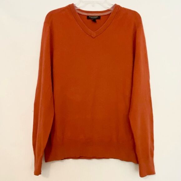 Banana Republic cotton cashmere orange v-neck sweater. Size Large - Picture 1 of 8
